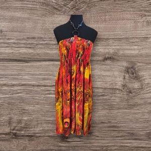 Dino Elegant Smocked Midi Dress With Black Beads Size XL